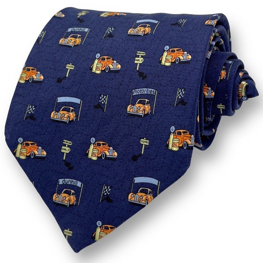 DUNHILL Men’s Designer Classic Car Motif 100% Silk Tie
